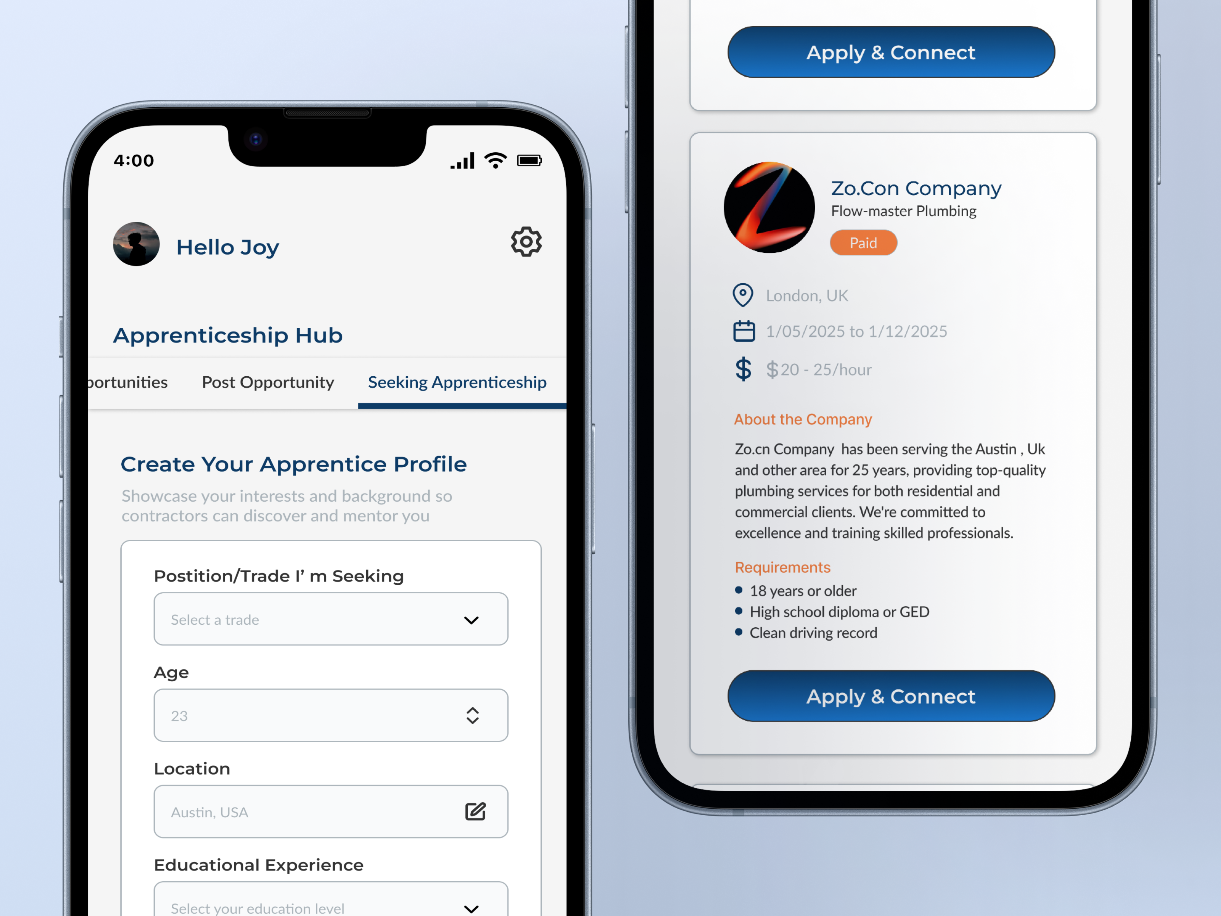 Apprenticeship Profiles App Screen