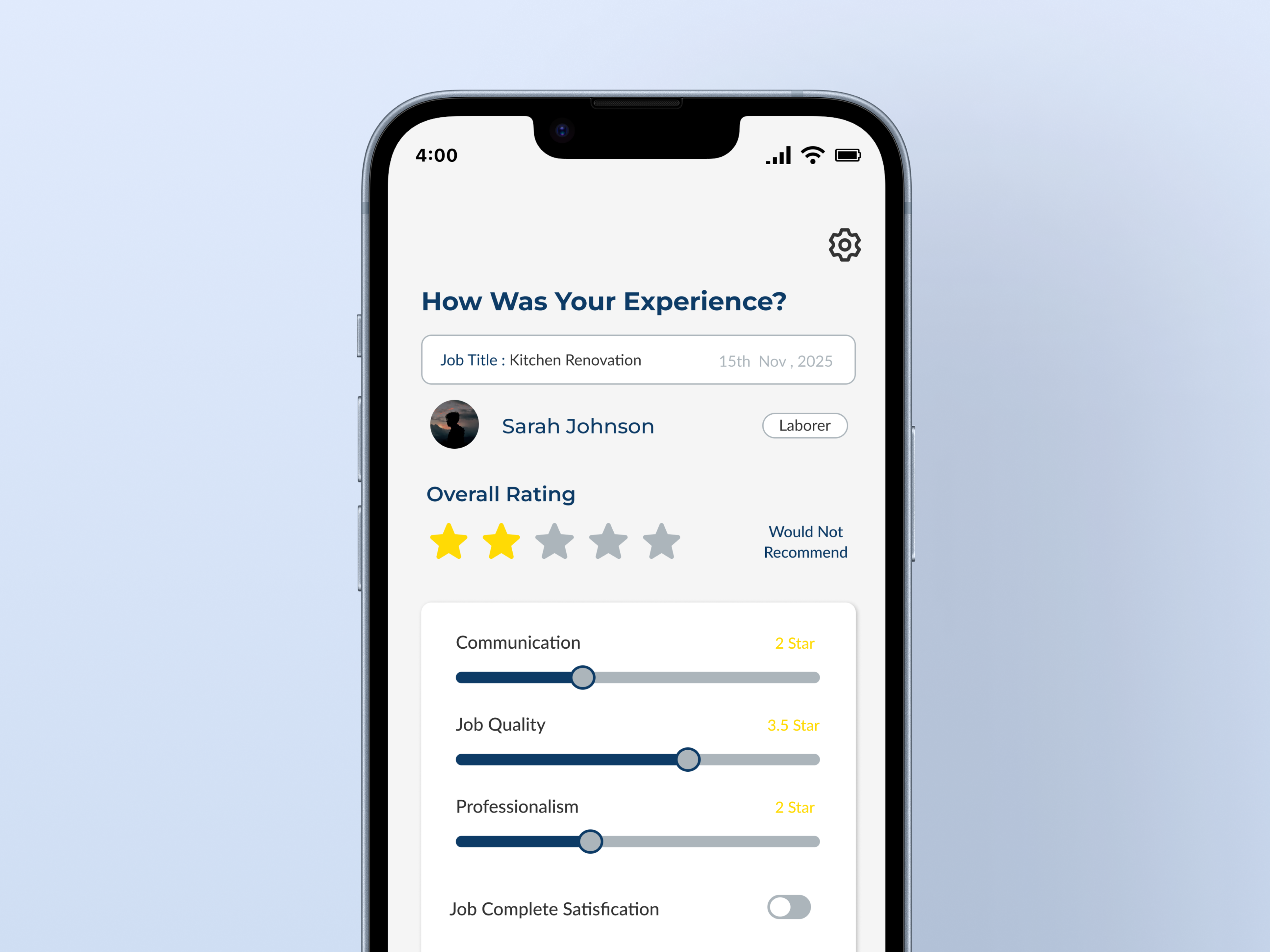 Ratings App Screen